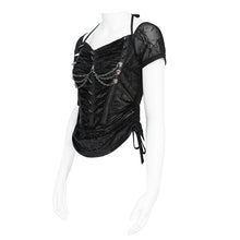 Load image into Gallery viewer, TT311 Punk-Style Halter-Neck Velvet-Knit &amp; Mesh Patchwork Short-Sleeve T-Shirt
