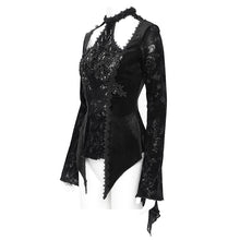 Load image into Gallery viewer, ETT04101 black Gothic shiny velvet halterneck long-sleeved T-shirt
