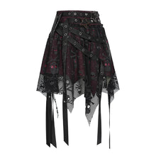 Load image into Gallery viewer, SKT25802 Punk Skull Mesh-Paneled, Snake-Print Faux Leather Micro-Mini Skirt with Multiple Straps
