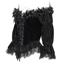 Load image into Gallery viewer, ETT04001 Black Off-shoulder three-quarter sleeve Gothic T-shirt&nbsp;
