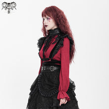 Load image into Gallery viewer, SHT07602 red daily flowers shoulder flared sleeves striped laced up gothic sexy women blouse
