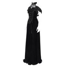 Load image into Gallery viewer, ESKT058 Stand collar ribbon tied steel button velvet dress
