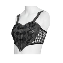 Load image into Gallery viewer, TT308 Punk Faux Leather Woven Heart-Shaped Strappy T-Shirt

