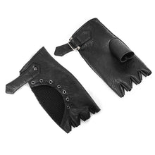 Load image into Gallery viewer, GE013 Punk metallic fitted short mesh half-finger gloves for women
