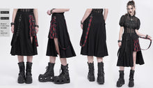 Load image into Gallery viewer, SKT082 daily life young girls fake 2 pieces black and red Scottish plaid overskirt with adjust loops
