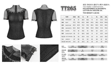 Load image into Gallery viewer, TT265 Punk big diamond mesh striped embossed knitted women&#39;s T-shirt
