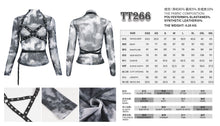 Load image into Gallery viewer, TT266 Punk tie-dyed mesh leather strip embellished women&#39;s T-shirt
