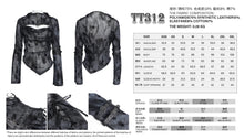 Load image into Gallery viewer, TT312 Punk Flocked Mesh High-Neck Draped-Collar Long-Sleeve T-Shirt

