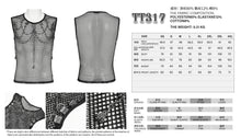 Load image into Gallery viewer, TT317 Large Diamond Mesh &amp; Faux Leather Paneled Woven Punk T-Shirt
