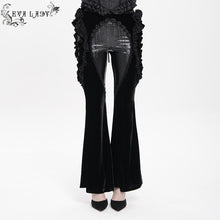 Load image into Gallery viewer, EPT02001 Velvet-knit flared trousers with side ruffles
