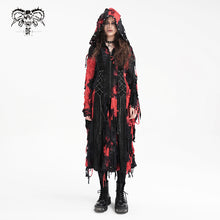 Load image into Gallery viewer, CT245 Black and Red women ragged Tie-dyed striped long-sleeved hooded long coat
