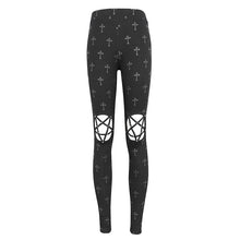 Load image into Gallery viewer, PT234 Knee star-shaped hollow out cross printing knitted trousers for women
