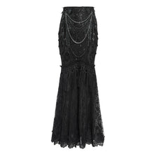 Load image into Gallery viewer, ESKT08001 Black Sequin-Embellished Mesh and Flocked Floral Mesh Fitted Fishtail Skirt
