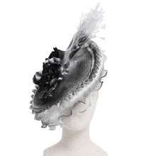 Load image into Gallery viewer, EAS02401 Grey and White Half-rimmed feather flower headband straw hat
