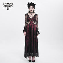 Load image into Gallery viewer, SKT171 Gothic wine red lace dropped waist dress
