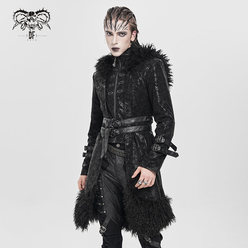 CT272 Punk long curly hooded snake-print leather jacket