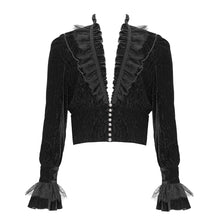 Load image into Gallery viewer, SHT13301 Black Pleated velvet V-neck shirt
