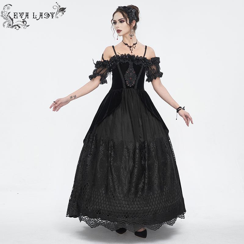 ESKT04501 Black Gothic suspender dress