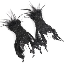 Load image into Gallery viewer, EGE00201 Black gothic Flocked rose mesh feather sleeves
