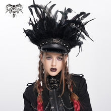 Load image into Gallery viewer, AS256 Long and short feather tassel chain leather military cap
