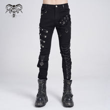 Load image into Gallery viewer, PT100 punk heavy metal lace up leg torn men trousers with loops
