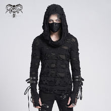 Load image into Gallery viewer, TT084 punk men ripped finger covered autumn hooded black top
