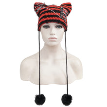Load image into Gallery viewer, AS16502 black and red Punk woolen hat with pin and chain
