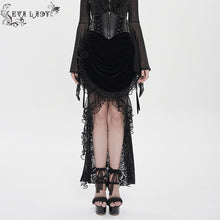 Load image into Gallery viewer, ESKT07801 Black Velvet Paneling with Soft Rose Mesh Gothic Skirt
