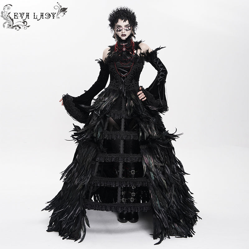 ESKT075 Gothic party Custom-made black feather big dress