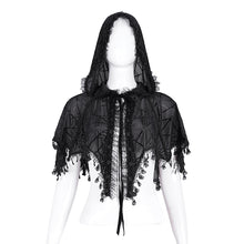 Load image into Gallery viewer, CA047 Women Gothic Flocked Spider Web Hooded Shawl
