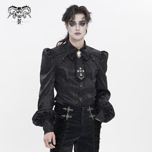 Load image into Gallery viewer, SHT15401 Gothic Long-Sleeve Pleated Shirt with Bat-Wing Shoulder Flaps
