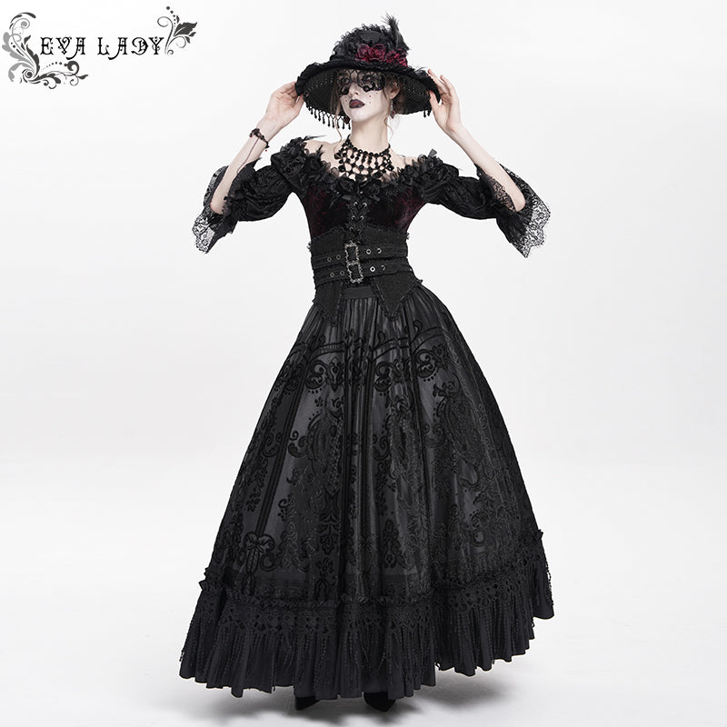 ESKT07001 Gothic 3D velvet flower pattern skirt with corset