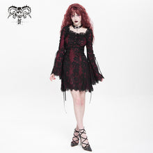 Load image into Gallery viewer, SKT24502 Red floral Lace Long Sleeve Gothic Dress
