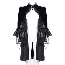 Load image into Gallery viewer, CT243 Reflective lace mesh stand collar gothic velvet women black jacket

