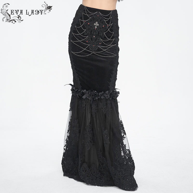 ESKT04401 Black Gothic high waist fishtail skirt