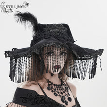 Load image into Gallery viewer, EAS043 Polka-Dot Wizard Hat with Long Tassels, Feathers and Rose
