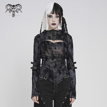 Load image into Gallery viewer, TT312 Punk Flocked Mesh High-Neck Draped-Collar Long-Sleeve T-Shirt
