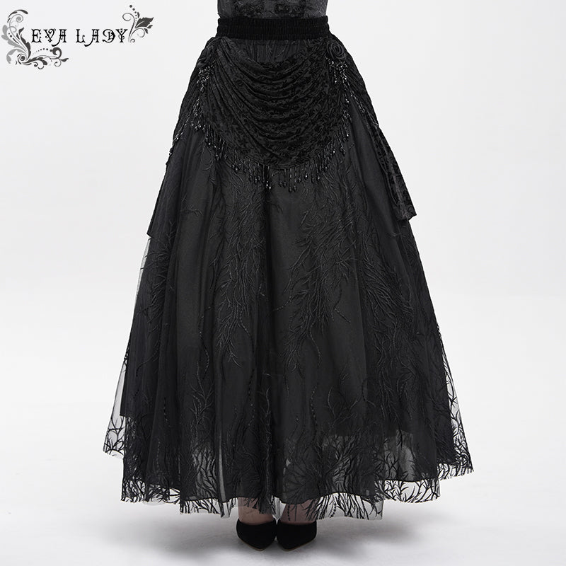 ESKT06701 black branch mesh gothic skirt