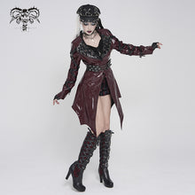 Load image into Gallery viewer, CT27602 Red Punk-Style Mid-Length Coat with Glossy Finish and Multiple Straps
