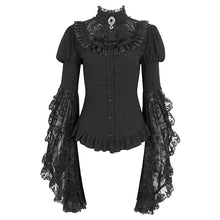 Load image into Gallery viewer, SHT113 Textured wool patchwork Queen&#39;s mesh stand-up collar one-piece long-sleeved shirt
