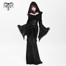 Load image into Gallery viewer, SKT24002 Dark Red Long Trumpet Sleeve Gothic Fishtail Hooded Dress
