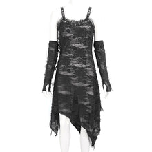 Load image into Gallery viewer, SKT190 Punk ripped knitted belted slip dress
