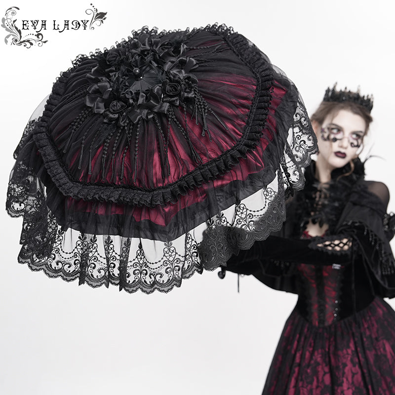 EAS034 Gothic black and red lace small umbrella