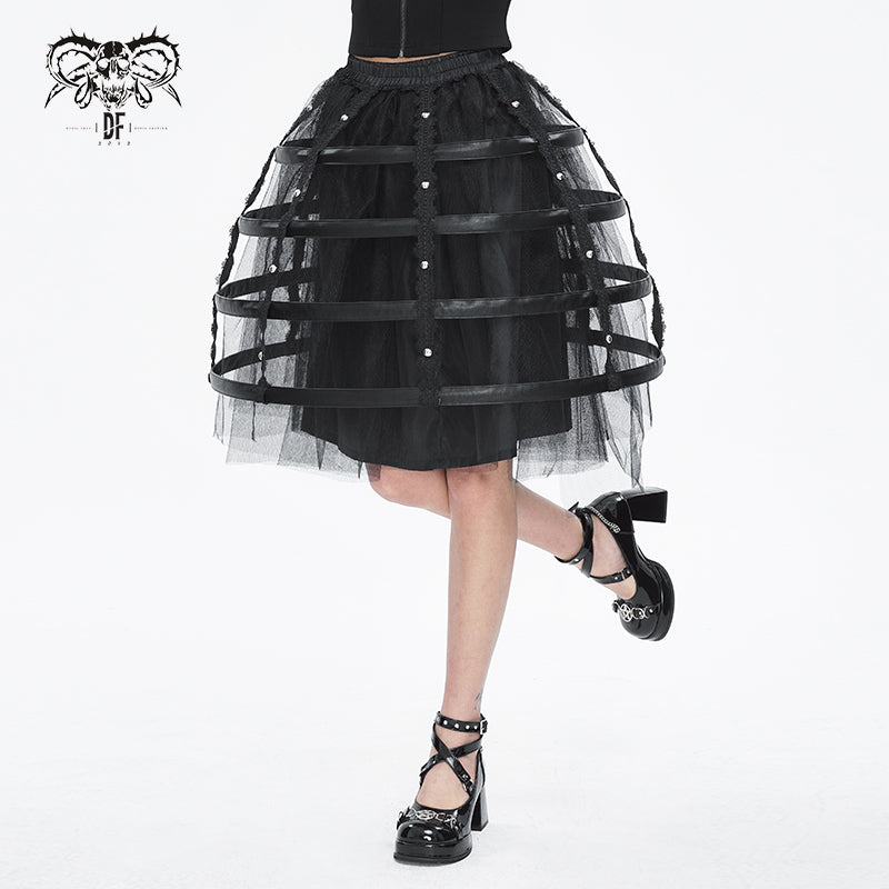 SKT202 Black leather punk short bustle