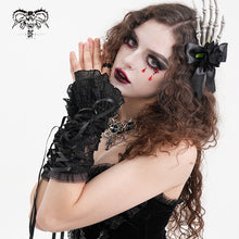Load image into Gallery viewer, GE03701 Black Rose Flower Mid-Length Strap Gloves
