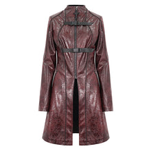 Load image into Gallery viewer, CT21302 RED Irregular rubberized faux leather contrasting stripe coat

