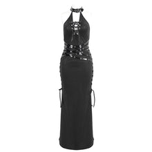 Load image into Gallery viewer, SKT193 Punk dark pattern knitted leather halterneck dress
