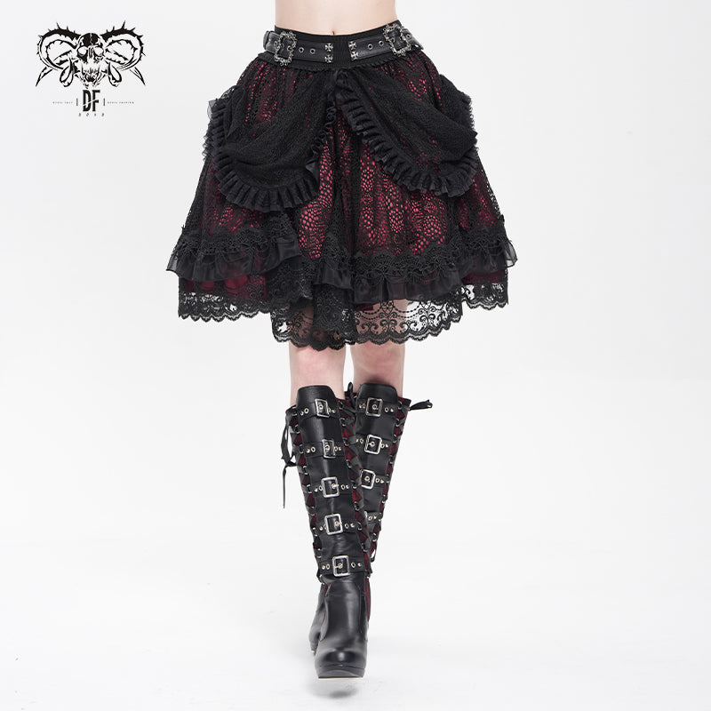 SKT23902 black and red Lolita short puffy skirt