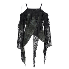 Load image into Gallery viewer, TT298 Tie-dye flocked ruffled Gothic suspender T-shirt
