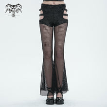 Load image into Gallery viewer, PT209 Faux leather and mesh spliced side bandage flared pants
